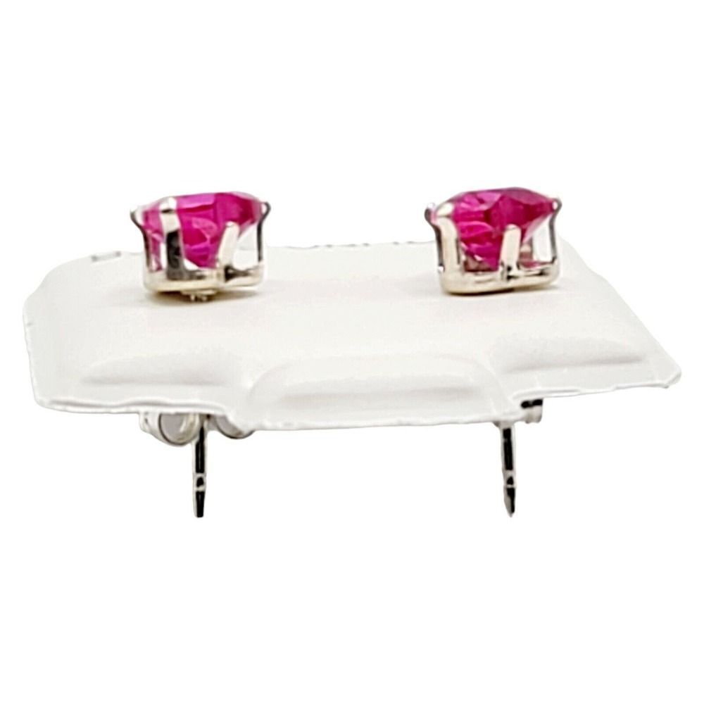 Sterling Silver 925 Pink CZ Heart Shaped Stud Earrings Valentines - Picture 5 of 8